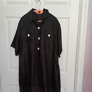 Chic Black Shirt Dress with White Buttons